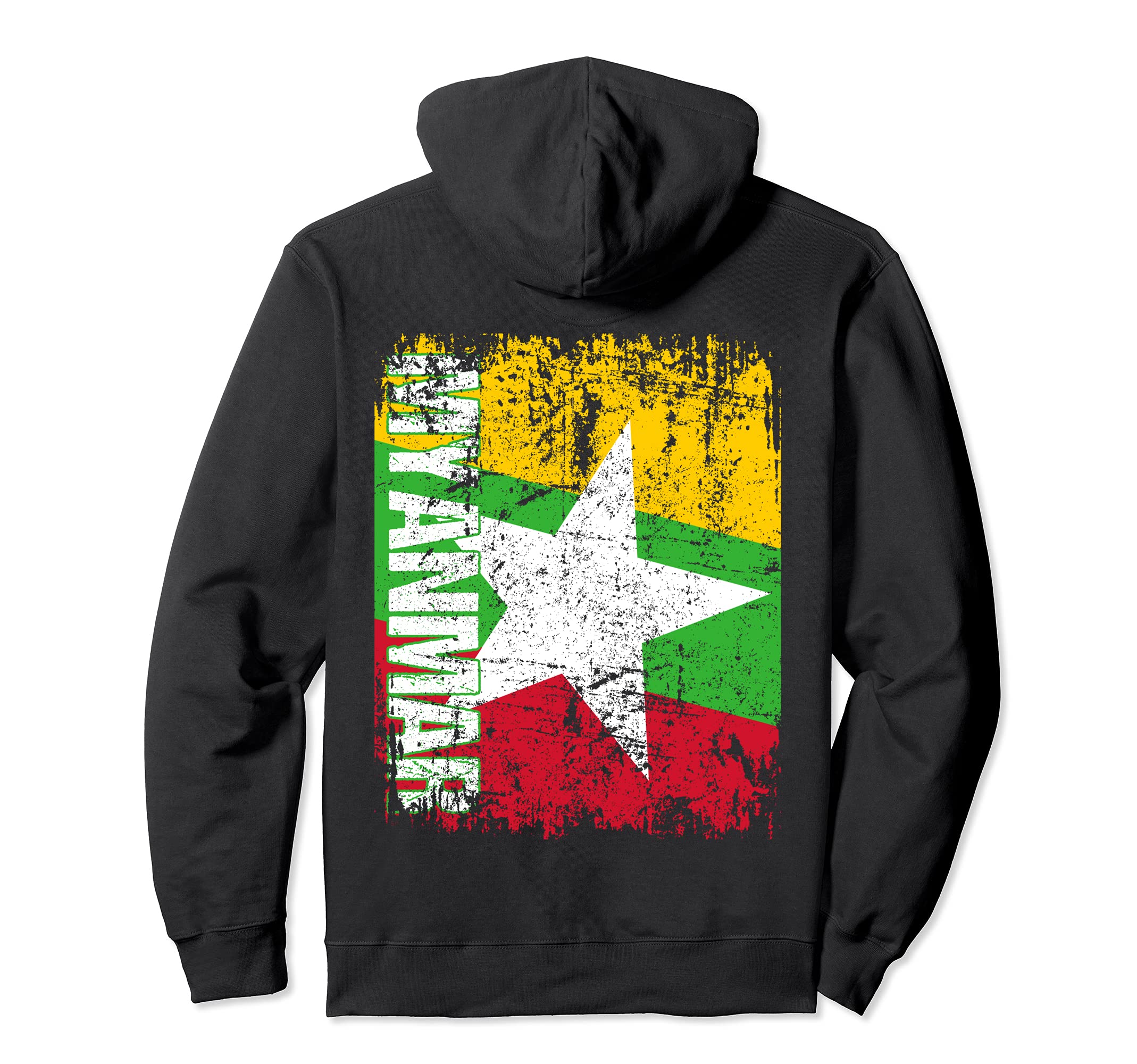 Myanmar Flag Distressed Myanmar Hoodie - Casual Everyday Wear for Adults - T-Shirt, Sweatshirt, Hoodie