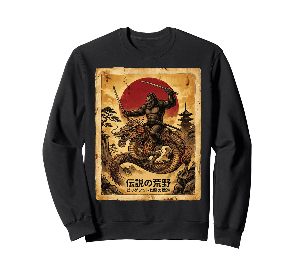 Bigfoot Riding Dragon Samurai Japanese Sweatshirt - Novelty Apparel Unisex - T-Shirt, Sweatshirt, Hoodie