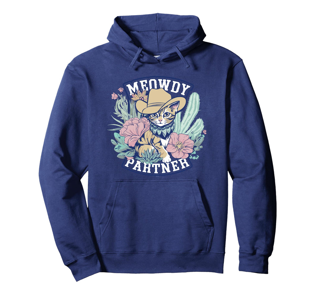Funny Cowboy Cat Meowdy Howdy Y2K Western Hoodie - Minimalist Print Unisex - T-Shirt, Sweatshirt, Hoodie