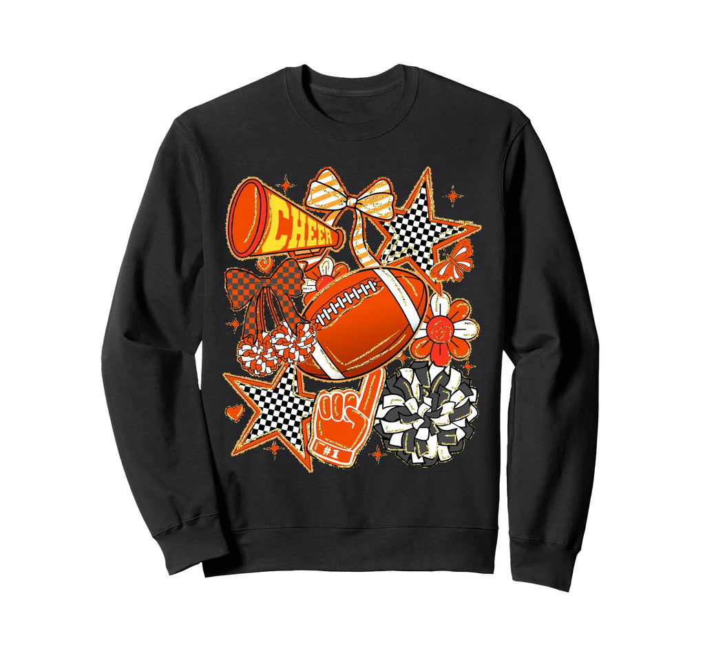 Cheer Mom Orange Cheerleader Game Sweatshirt - Trendy Graphic for Adults - T-Shirt, Sweatshirt, Hoodie