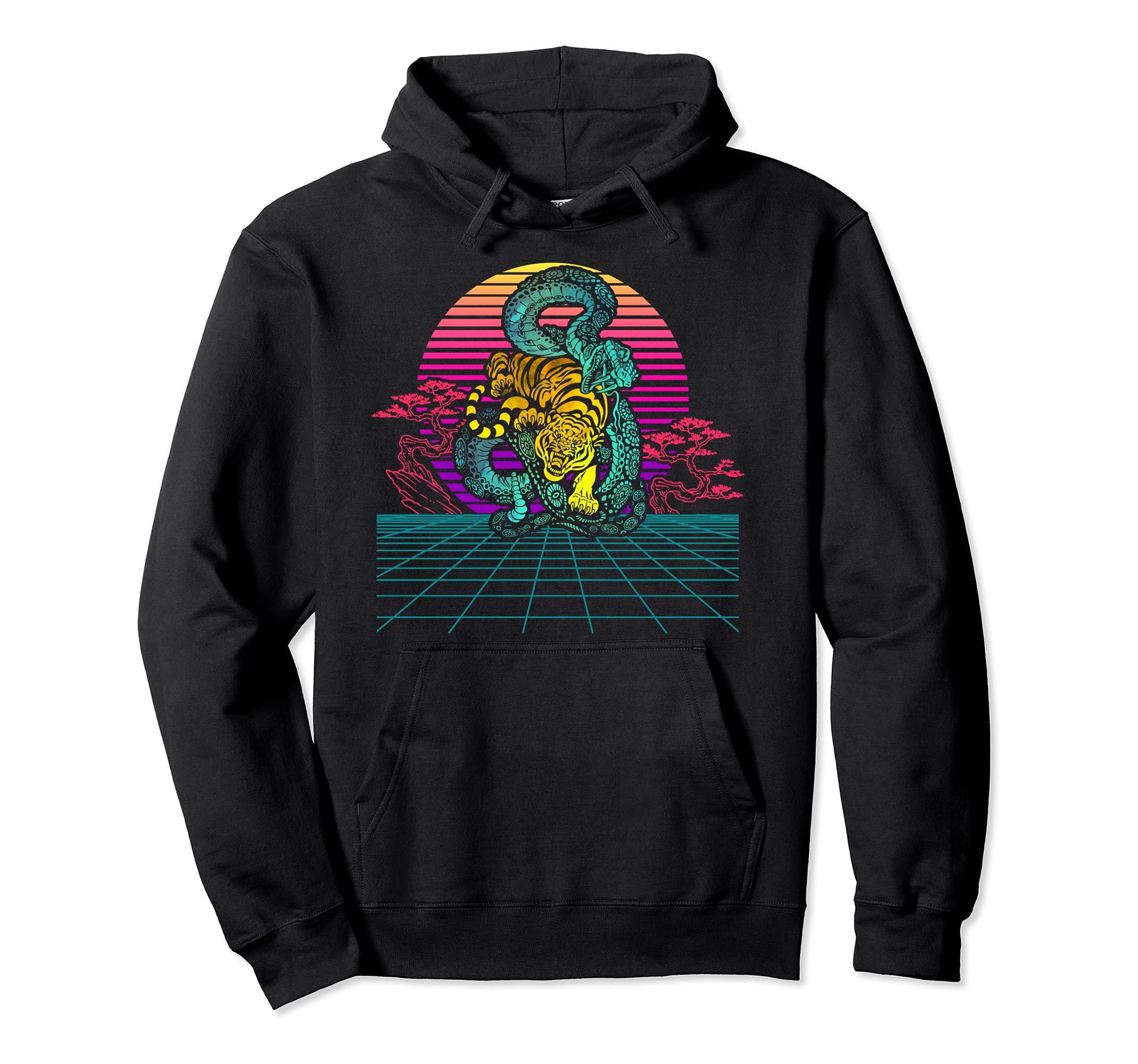 Tiger Snake Sunset 80S 90S Vaporwave Hoodie - Aesthetic Graphic Unisex - T-Shirt, Sweatshirt, Hoodie