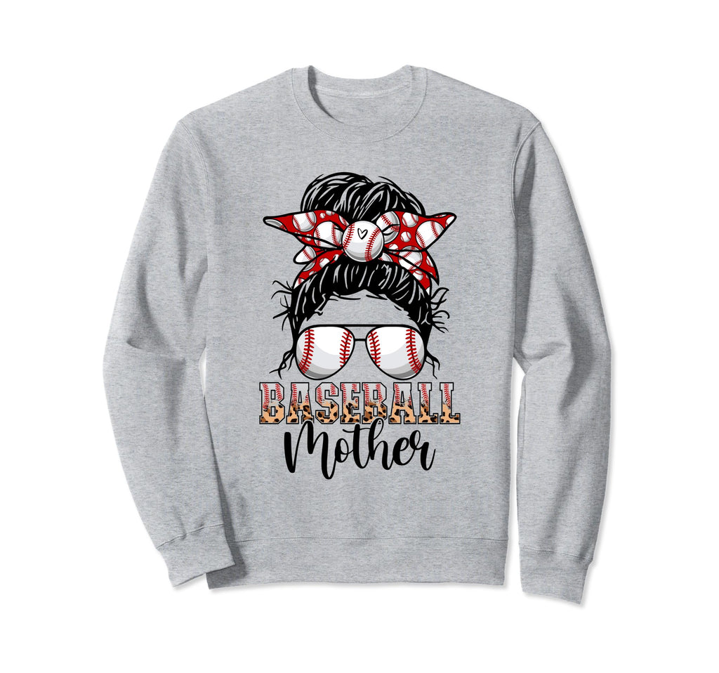 Baseball Bonus Mom Messy Bun Game Day Sweatshirt - Graphic Print Men Women - T-Shirt, Sweatshirt, Hoodie