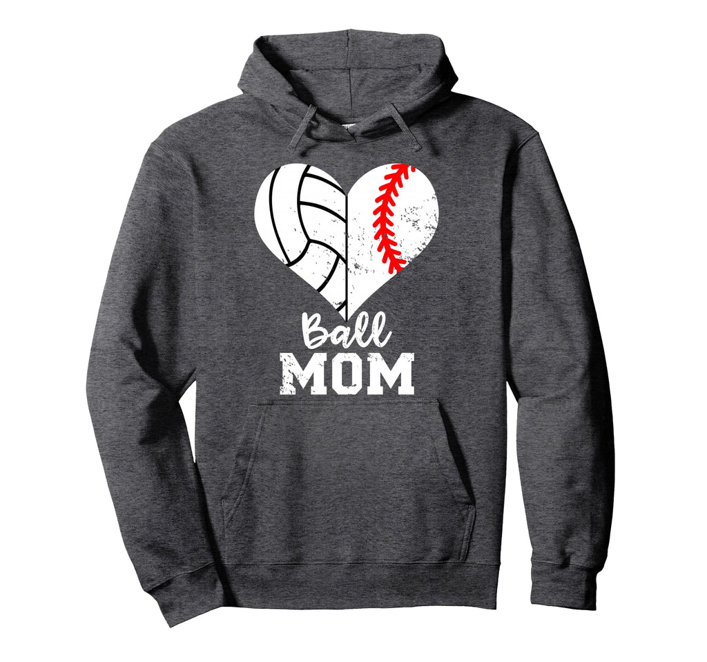 Ball Mom Heart Funny Baseball Volleyball Hoodie - Aesthetic Graphic Unisex - T-Shirt, Sweatshirt, Hoodie