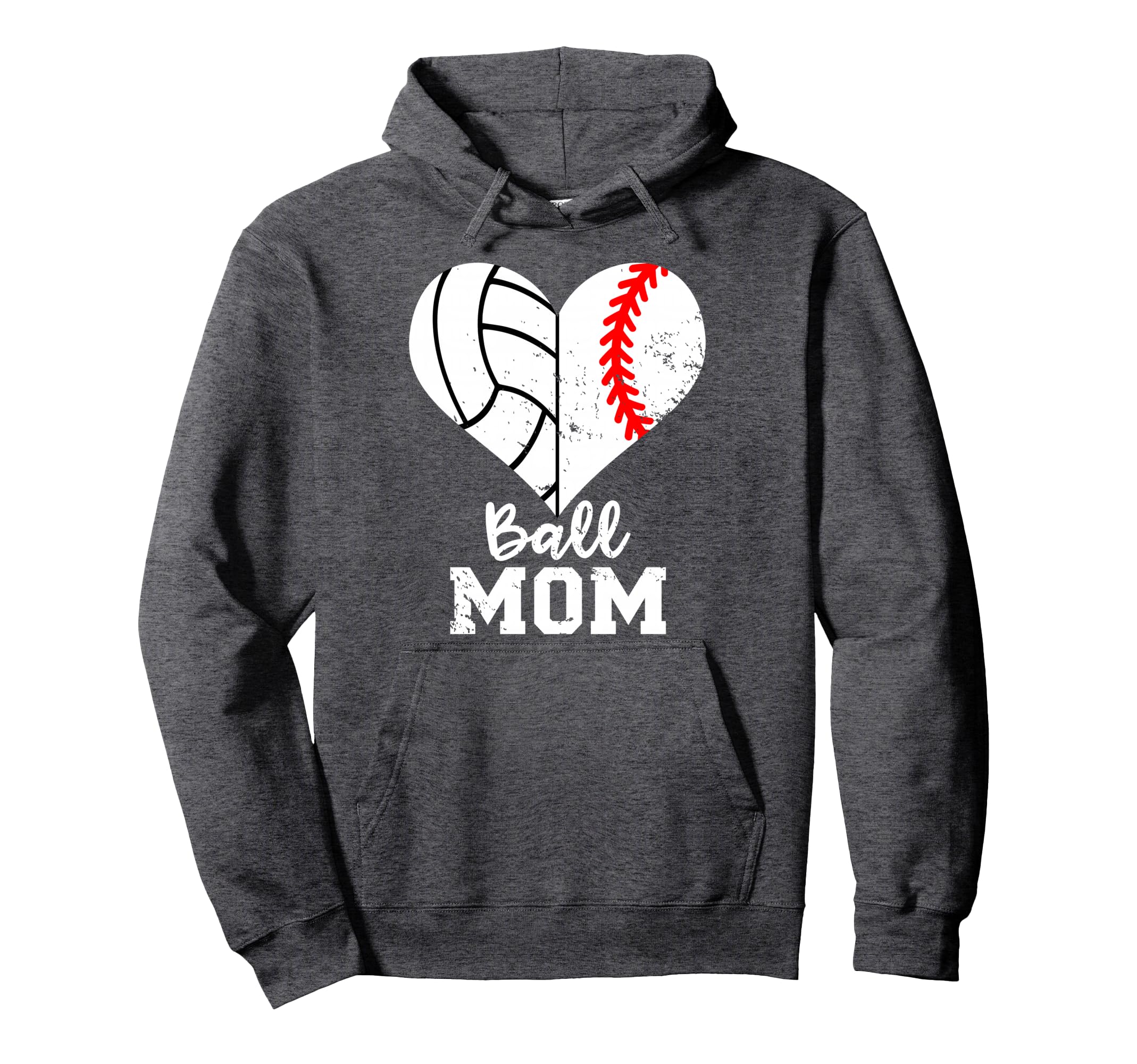 Ball Mom Heart Funny Baseball Volleyball Hoodie - Aesthetic Graphic Unisex - T-Shirt, Sweatshirt, Hoodie