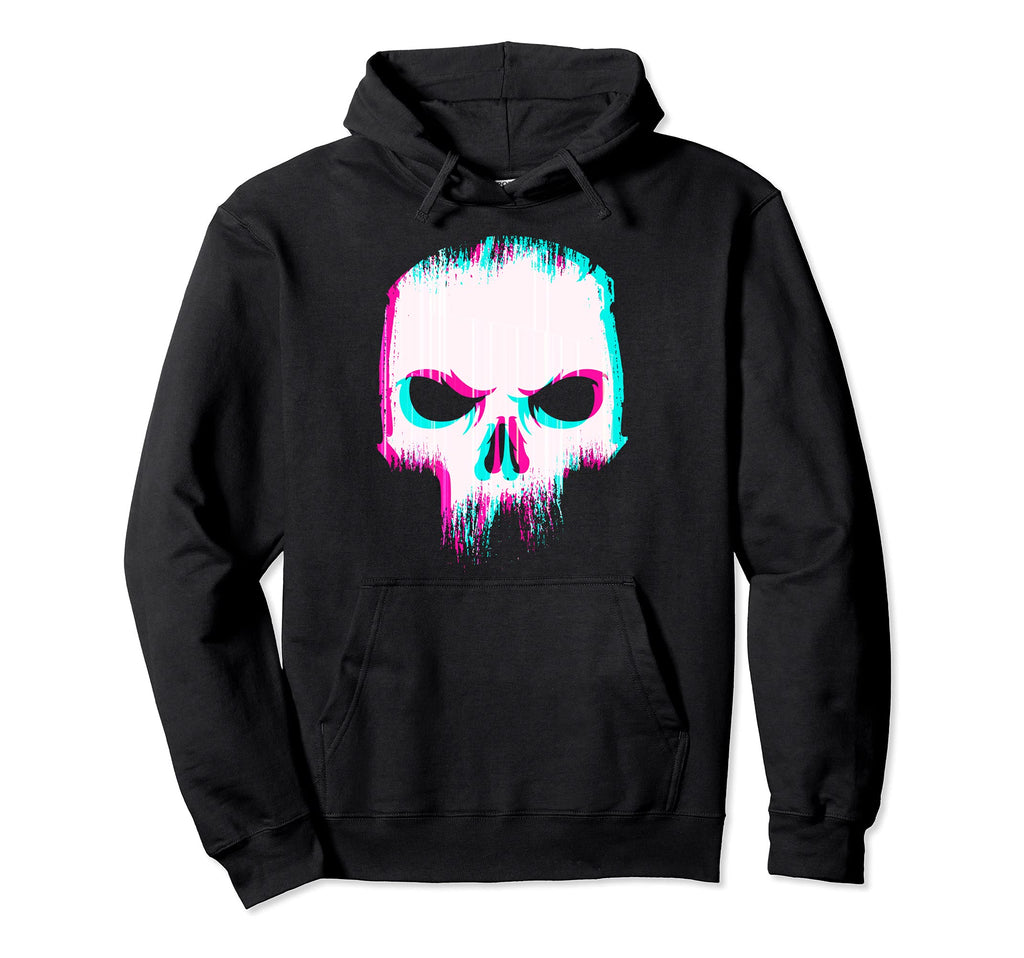 Aesthetic Skull Glitch Minimal Hoodie - Fun Novelty Design Men Women - T-Shirt, Sweatshirt, Hoodie