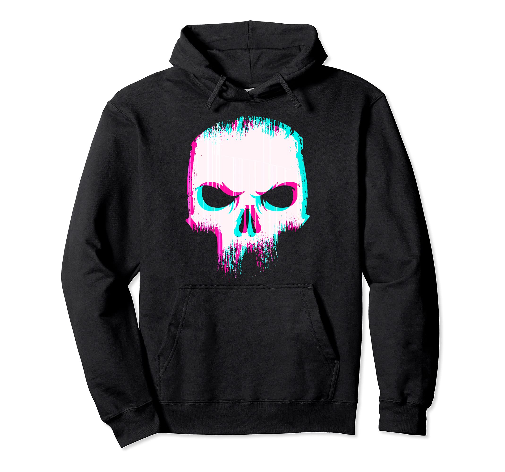 Aesthetic Skull Glitch Minimal Hoodie - Fun Novelty Design Men Women - T-Shirt, Sweatshirt, Hoodie