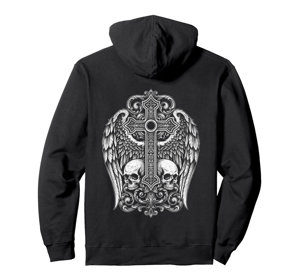 Cross Skull Gothic Grunge Y2K Alt Wings Hoodie - Custom Art Print Men Women - T-Shirt, Sweatshirt, Hoodie