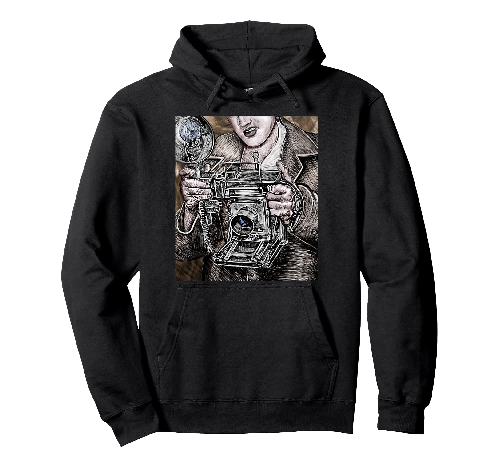 View Camera 4X5 Film Photographer Sepia Hoodie - Custom Art Print Unisex - T-Shirt, Sweatshirt, Hoodie