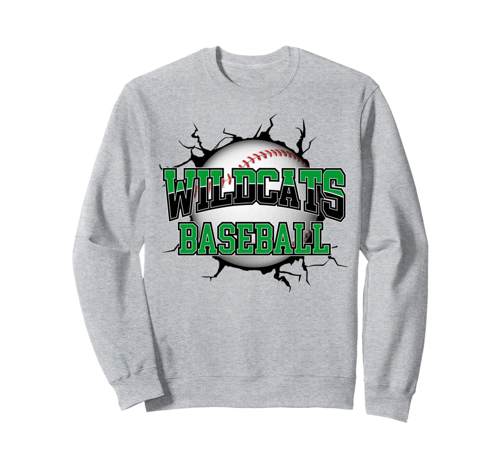 Wildcats Baseball Break Green Sweatshirt - Trendy Graphic for Adults - T-Shirt, Sweatshirt, Hoodie