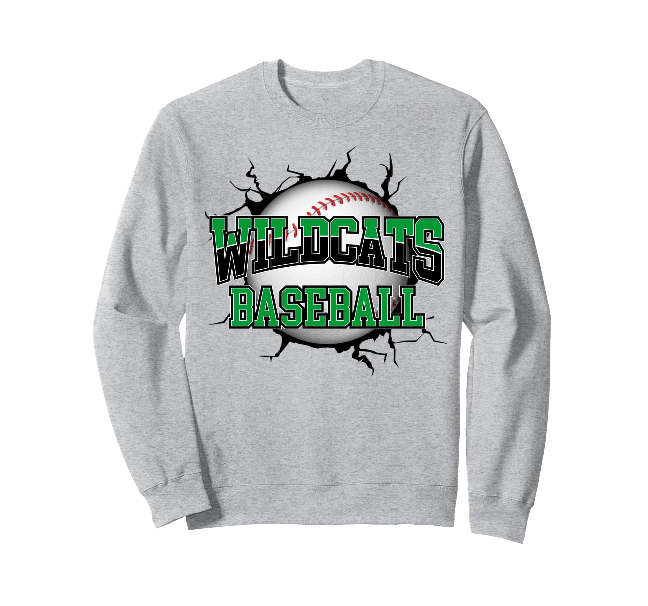 Wildcats Baseball Break Green Sweatshirt - Trendy Graphic for Adults - T-Shirt, Sweatshirt, Hoodie