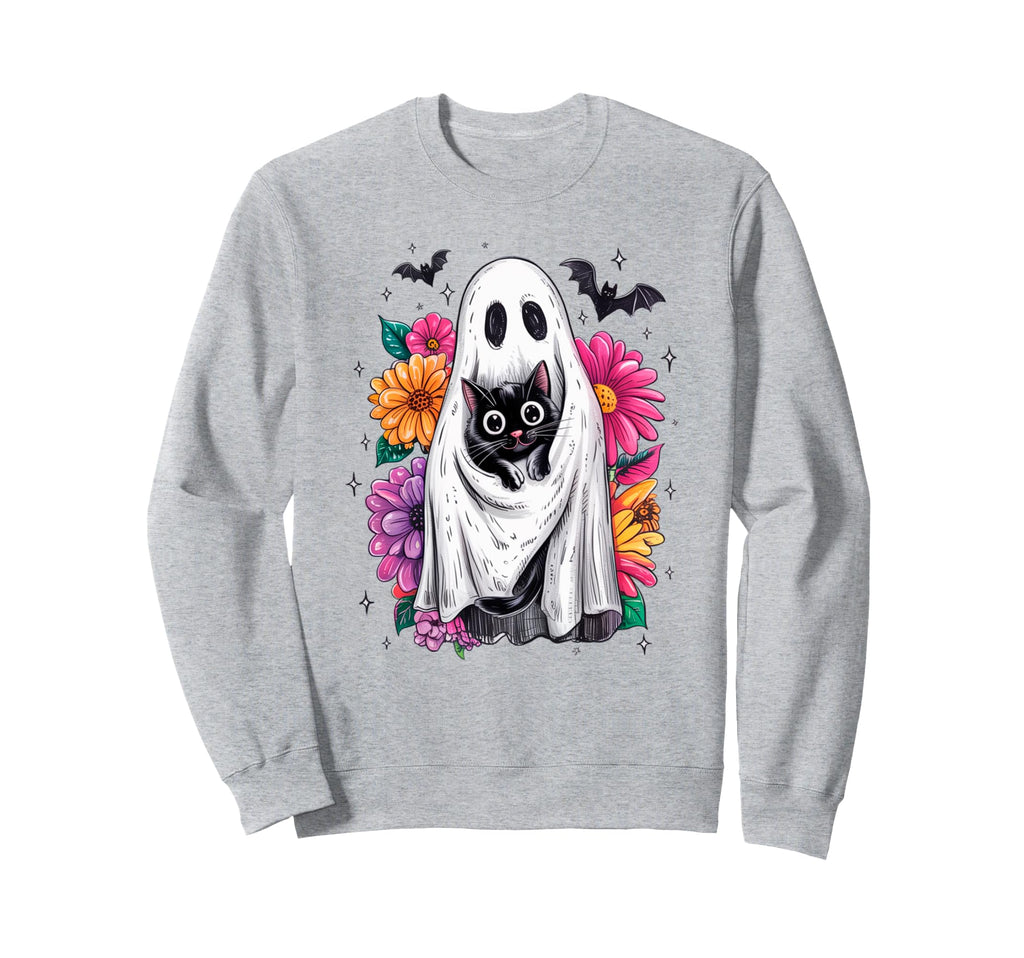 Boho Floral Spooky Ghost Holding Sweatshirt - Aesthetic Graphic for Adults - T-Shirt, Sweatshirt, Hoodie