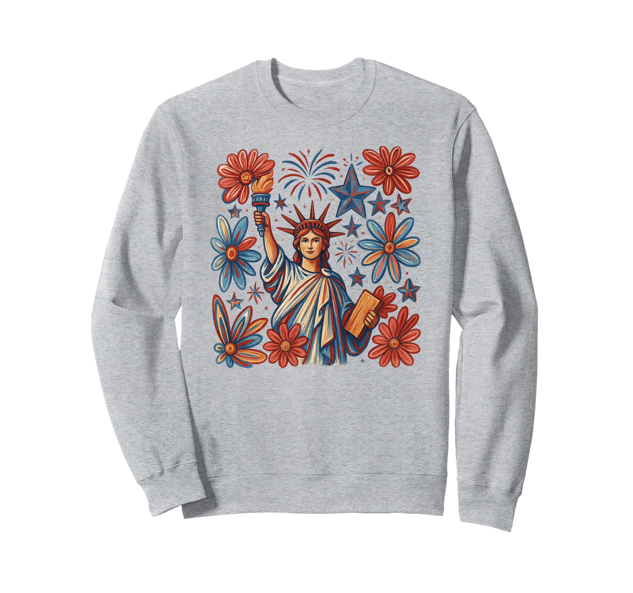 Boho Floral 4Th July Statue Liberty Sweatshirt - Unique Graphic Men Women - T-Shirt, Sweatshirt, Hoodie