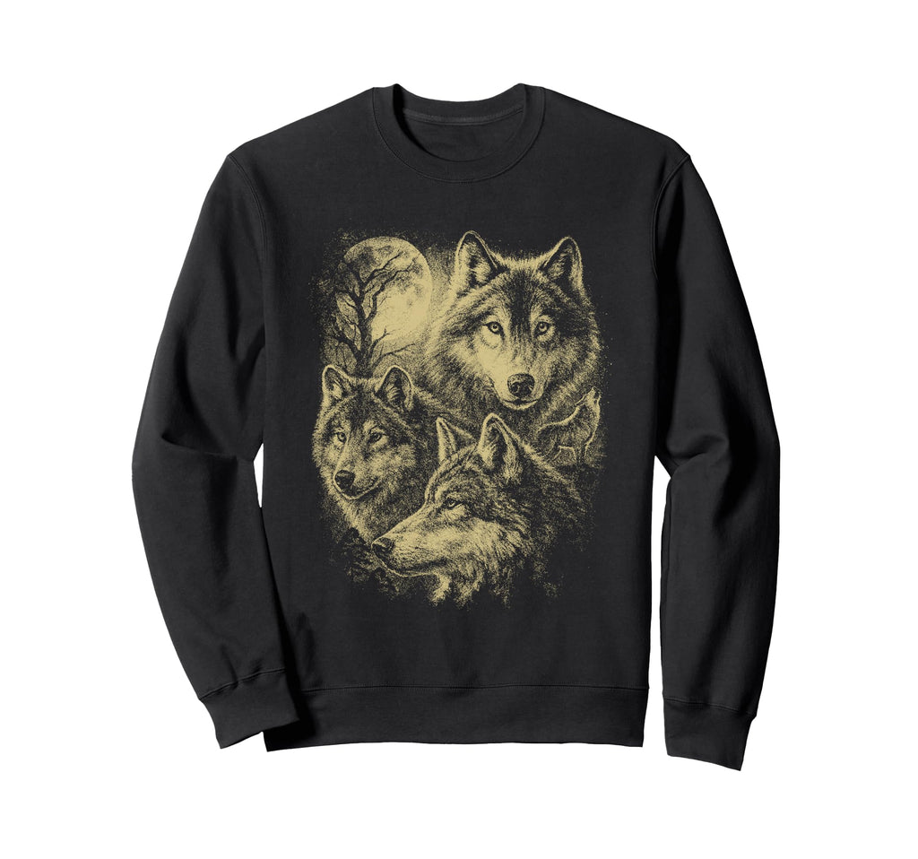 Wolf 90S Under Moon Grunge Wolf Sweatshirt - Fun Novelty Design Unisex - T-Shirt, Sweatshirt, Hoodie