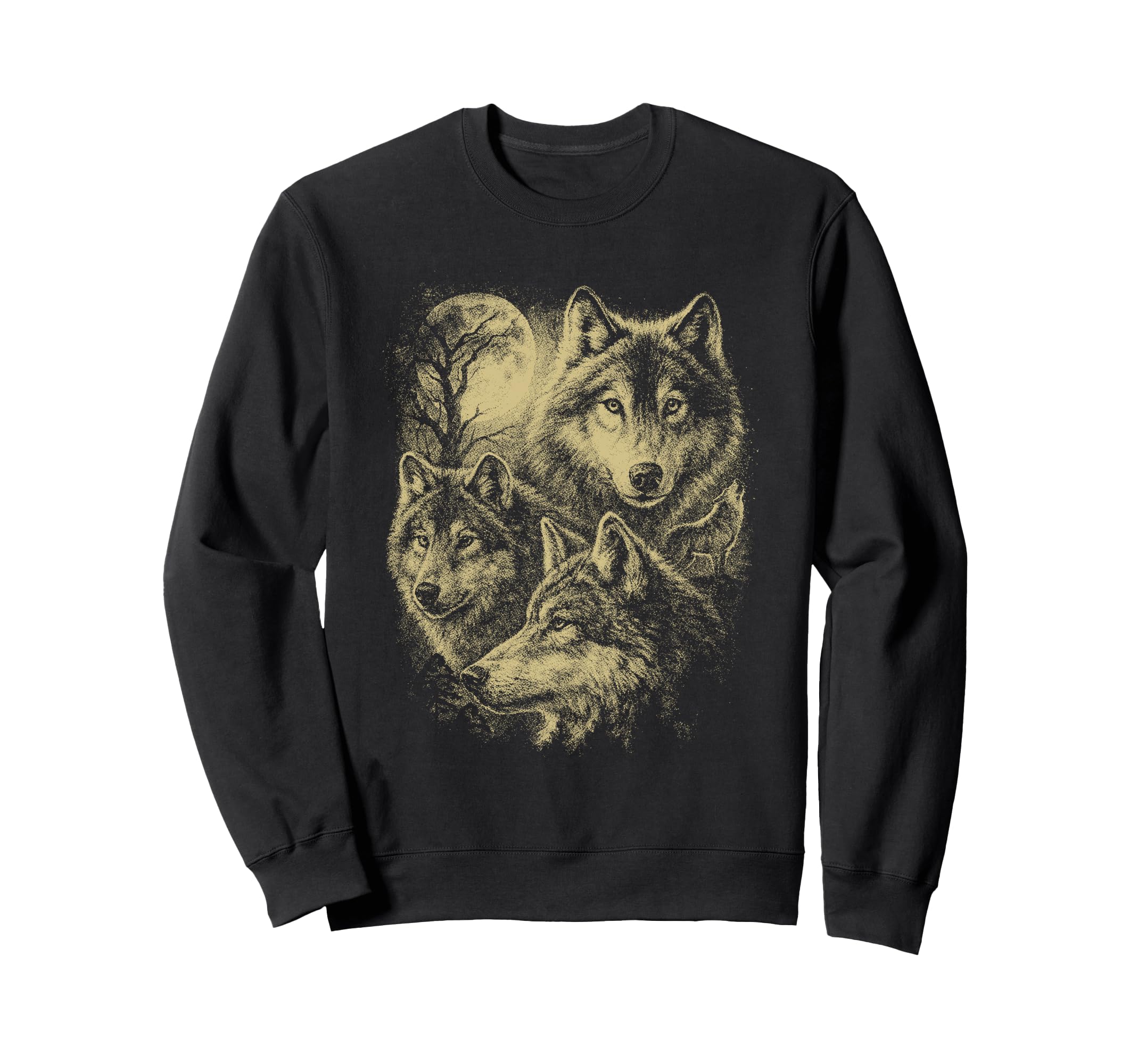 Wolf 90S Under Moon Grunge Wolf Sweatshirt - Fun Novelty Design Unisex - T-Shirt, Sweatshirt, Hoodie