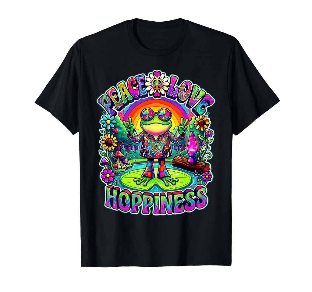 Psychedelic 70S Frog Rainbow Peace T-Shirt - Novelty Apparel Men Women - T-Shirt, Sweatshirt, Hoodie