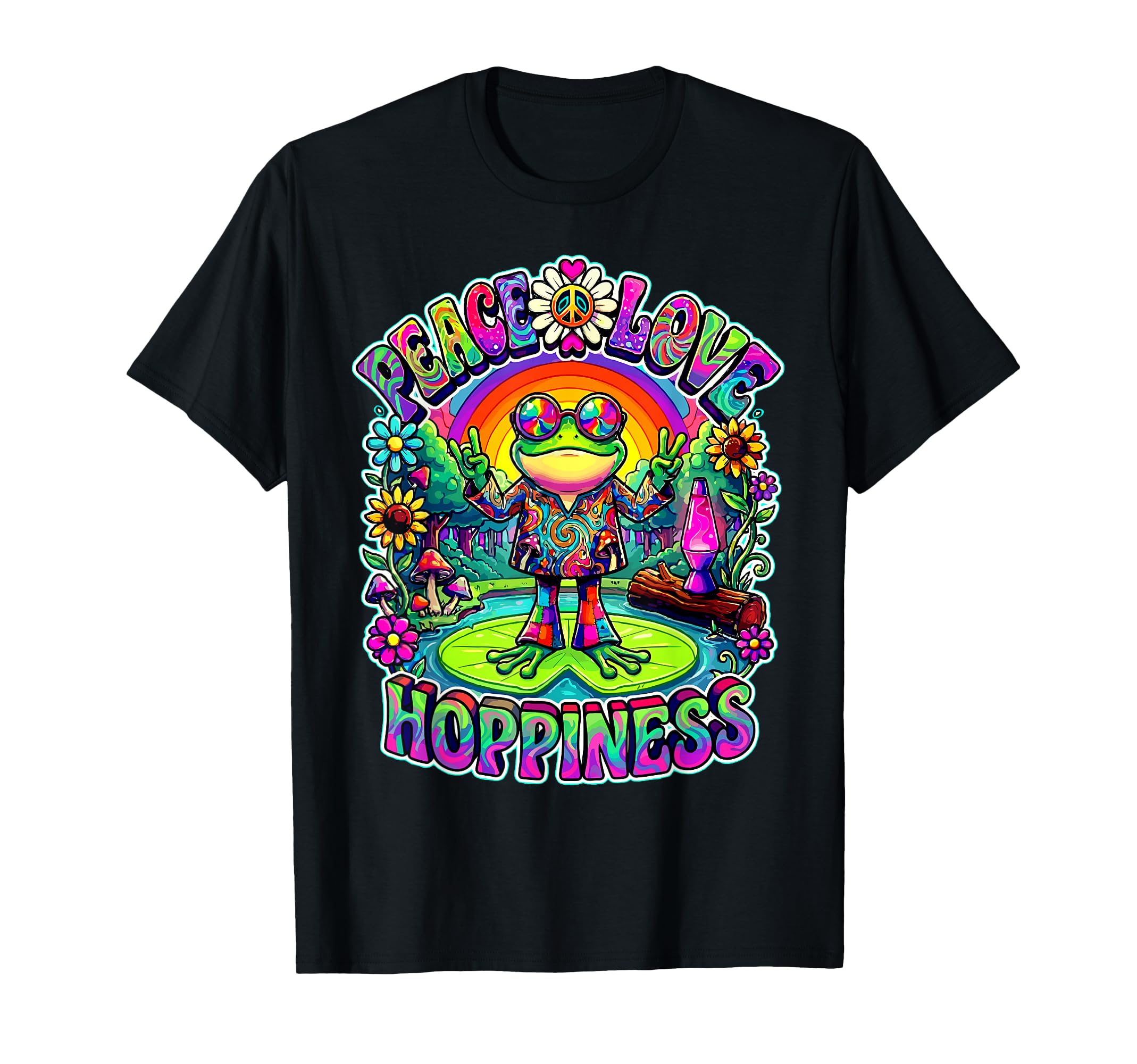 Psychedelic 70S Frog Rainbow Peace T-Shirt - Novelty Apparel Men Women - T-Shirt, Sweatshirt, Hoodie