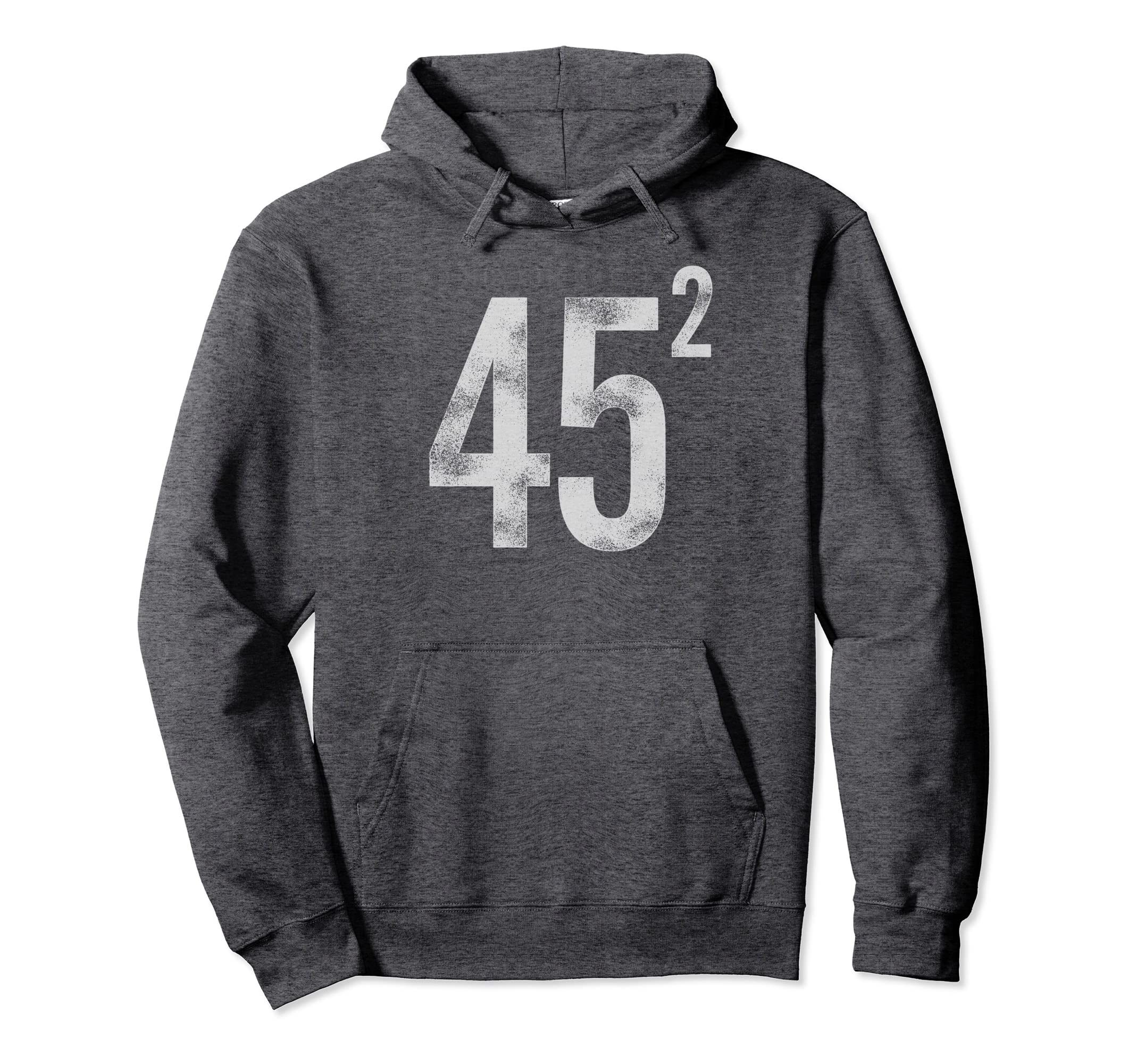 45 Squared Faded Distressed Effect Hoodie - Minimalist Print Unisex - T-Shirt, Sweatshirt, Hoodie