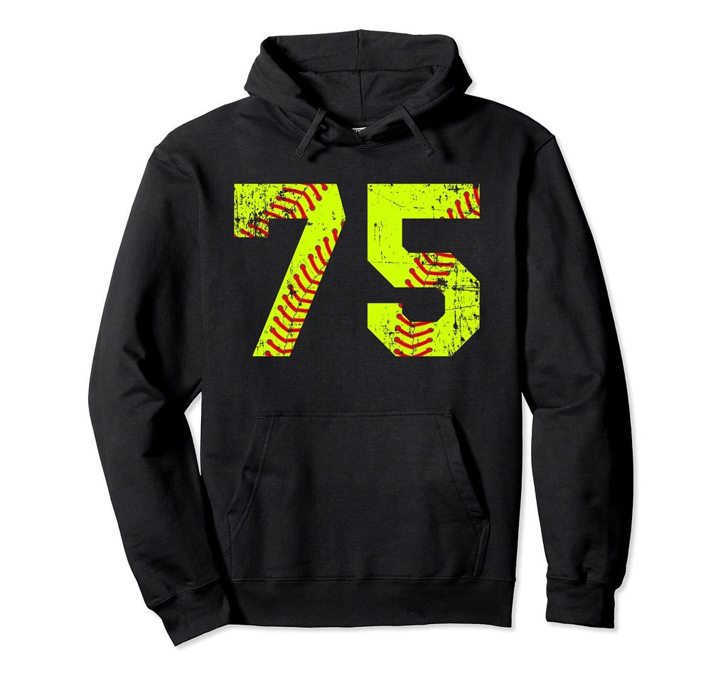 Softball 75 Jersey Number Hoodie - Unique Graphic Unisex - T-Shirt, Sweatshirt, Hoodie