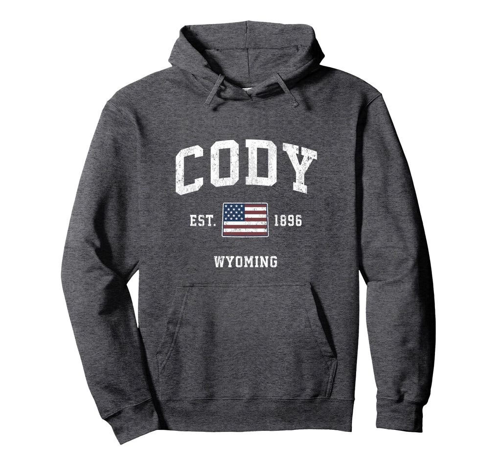 Cody Wyoming Wy American Flag Sports Hoodie - Novelty Apparel for Adults - T-Shirt, Sweatshirt, Hoodie
