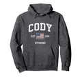 Cody Wyoming Wy American Flag Sports Hoodie - Novelty Apparel for Adults - T-Shirt, Sweatshirt, Hoodie
