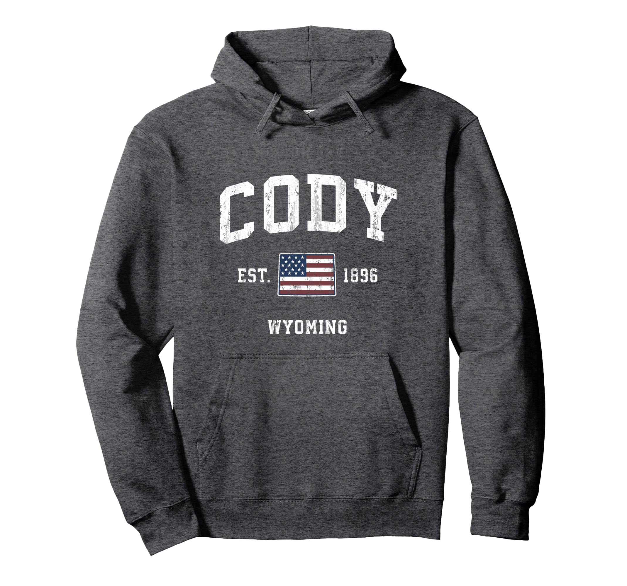 Cody Wyoming Wy American Flag Sports Hoodie - Novelty Apparel for Adults - T-Shirt, Sweatshirt, Hoodie