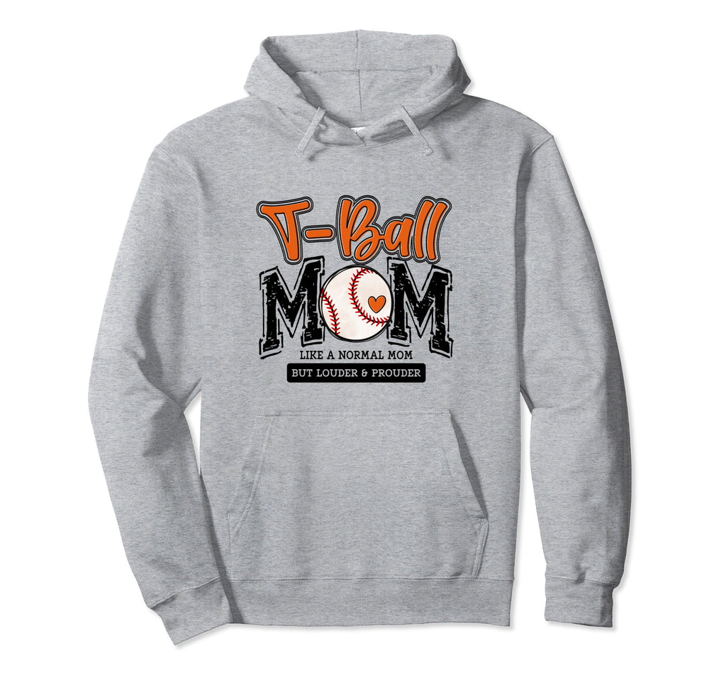 T Ball Mom Orange Varsity Baseball Mama Hoodie - Graphic Print for Adults - T-Shirt, Sweatshirt, Hoodie