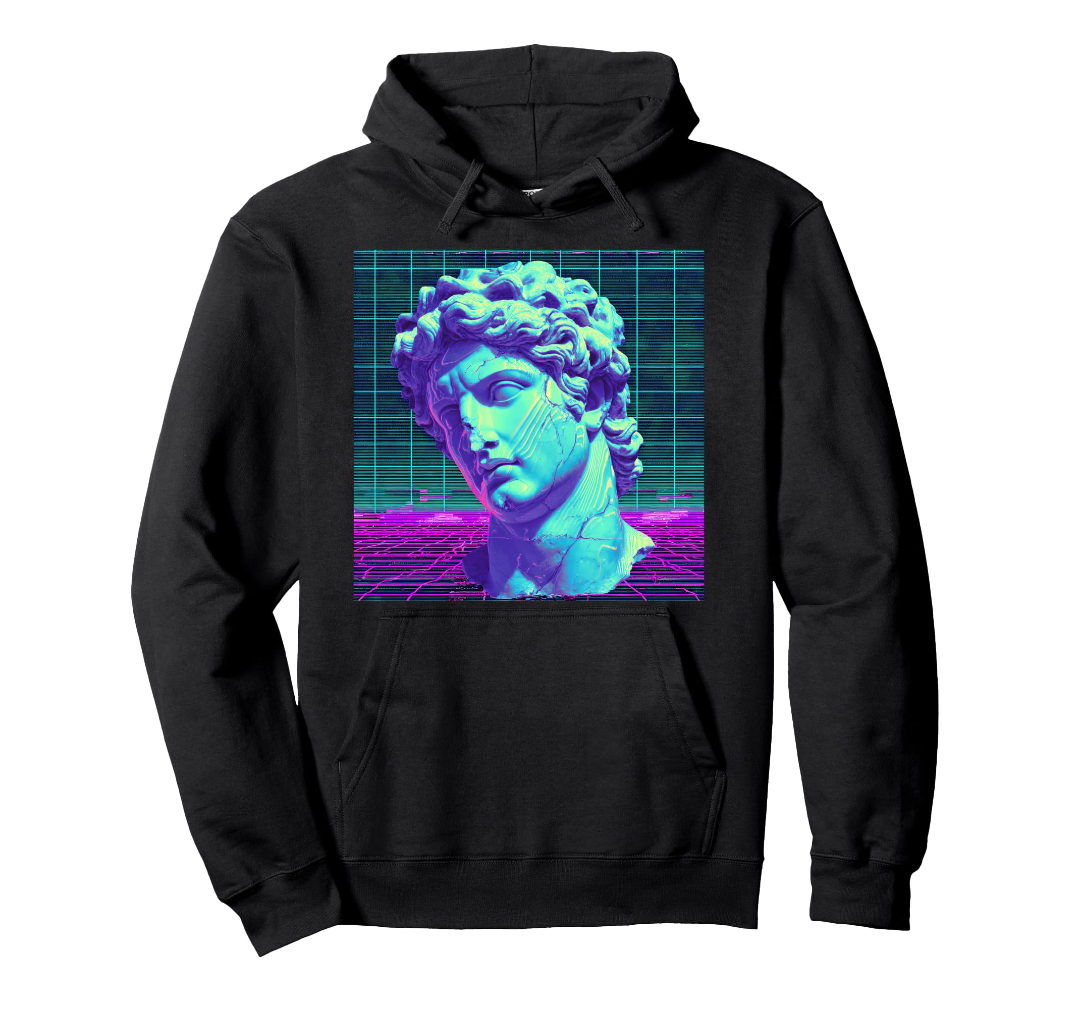 Vaporwave Glitch Art Ancient Statue Hoodie - Fun Novelty Design Men Women - T-Shirt, Sweatshirt, Hoodie