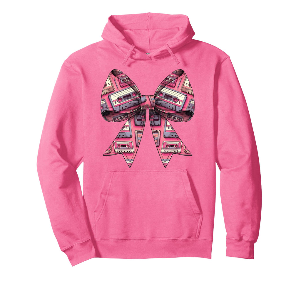 Coquette Bow Cassette Tape Pattern 80S Hoodie - Trendy Graphic Unisex - T-Shirt, Sweatshirt, Hoodie