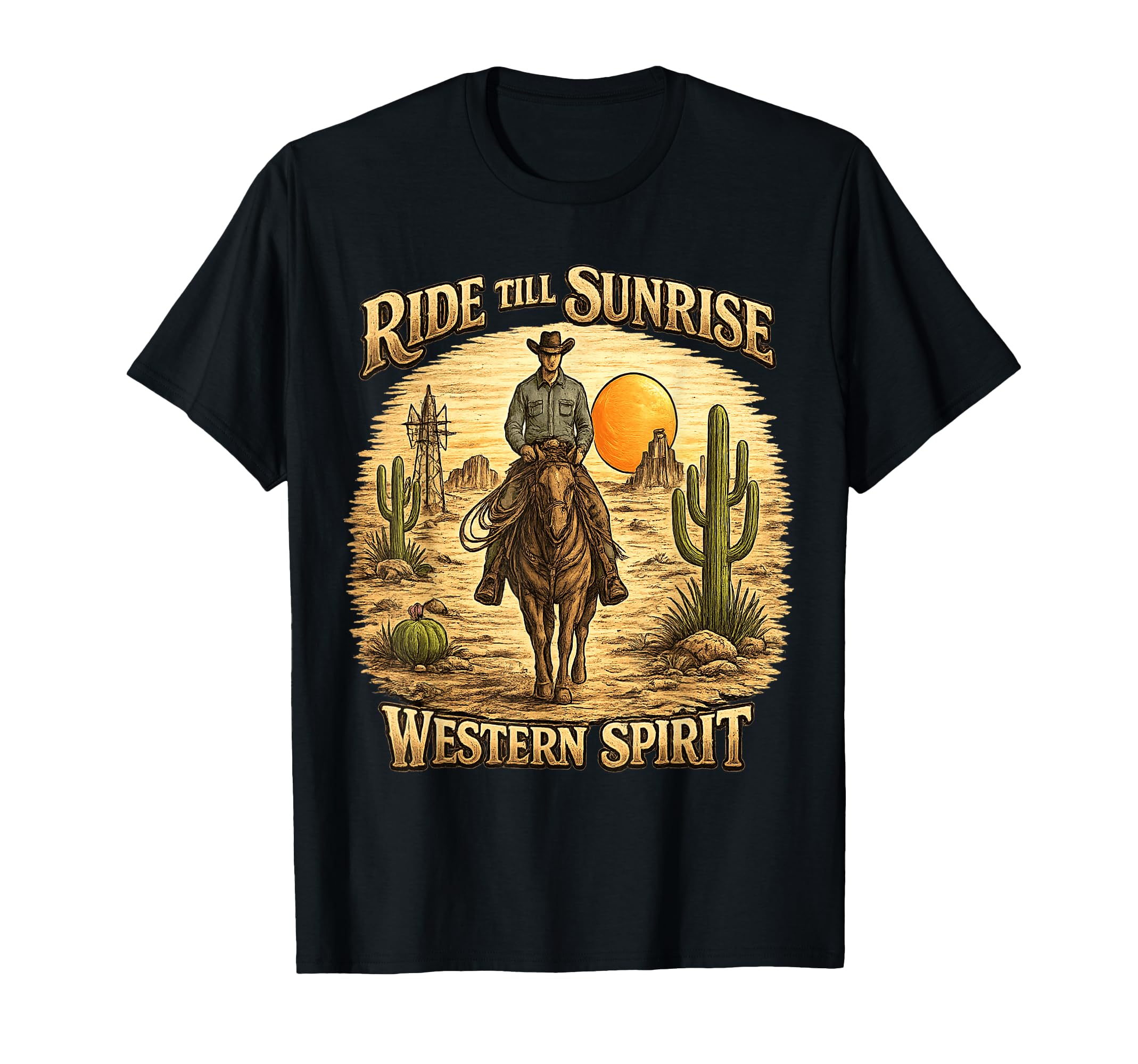 Ride Till Sunrise Cowboy Western T-Shirt - Minimalist Print Unisex - T-Shirt, Sweatshirt, Hoodie