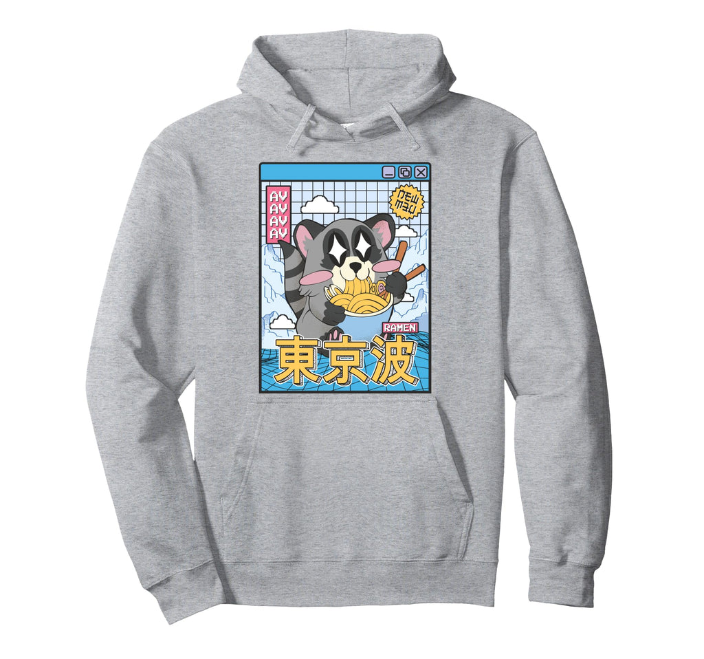 Raccoon Eating Ramen Kawaii Vaporwave Hoodie - Fun Novelty Design Unisex - T-Shirt, Sweatshirt, Hoodie
