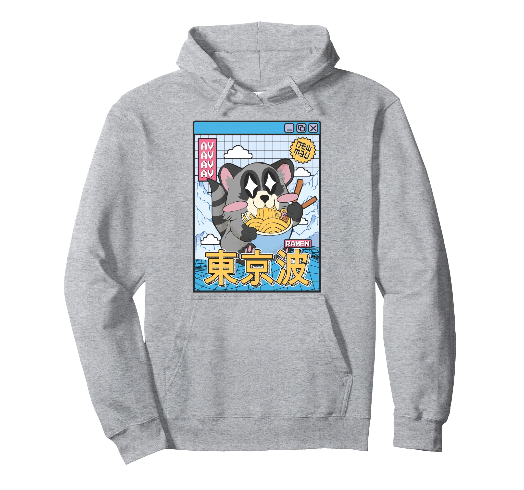 Raccoon Eating Ramen Kawaii Vaporwave Hoodie - Fun Novelty Design Unisex - T-Shirt, Sweatshirt, Hoodie