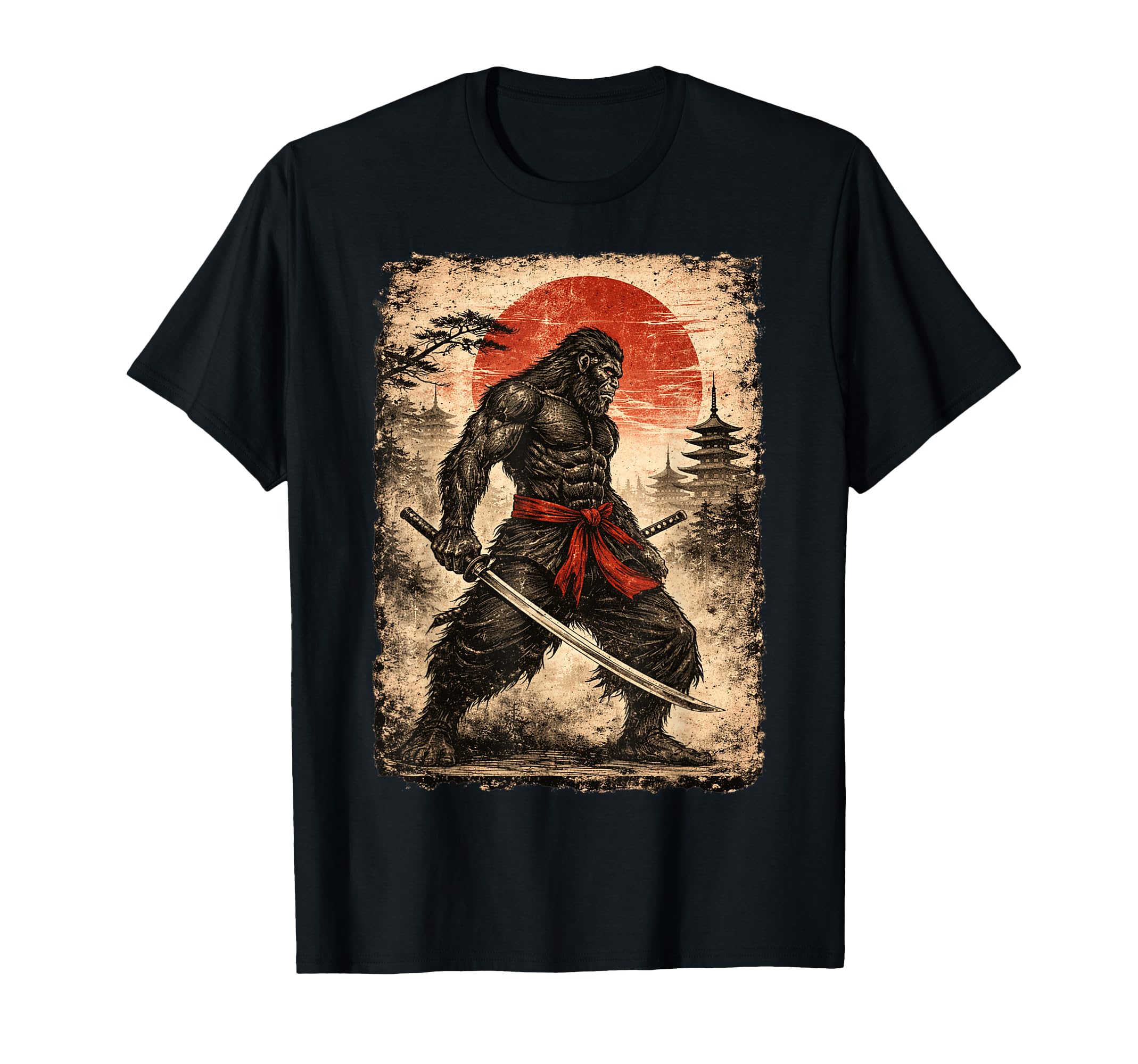 Samurai Bigfoot Japanese Sword Distressed T-Shirt - Minimalist Print Unisex - T-Shirt, Sweatshirt, Hoodie