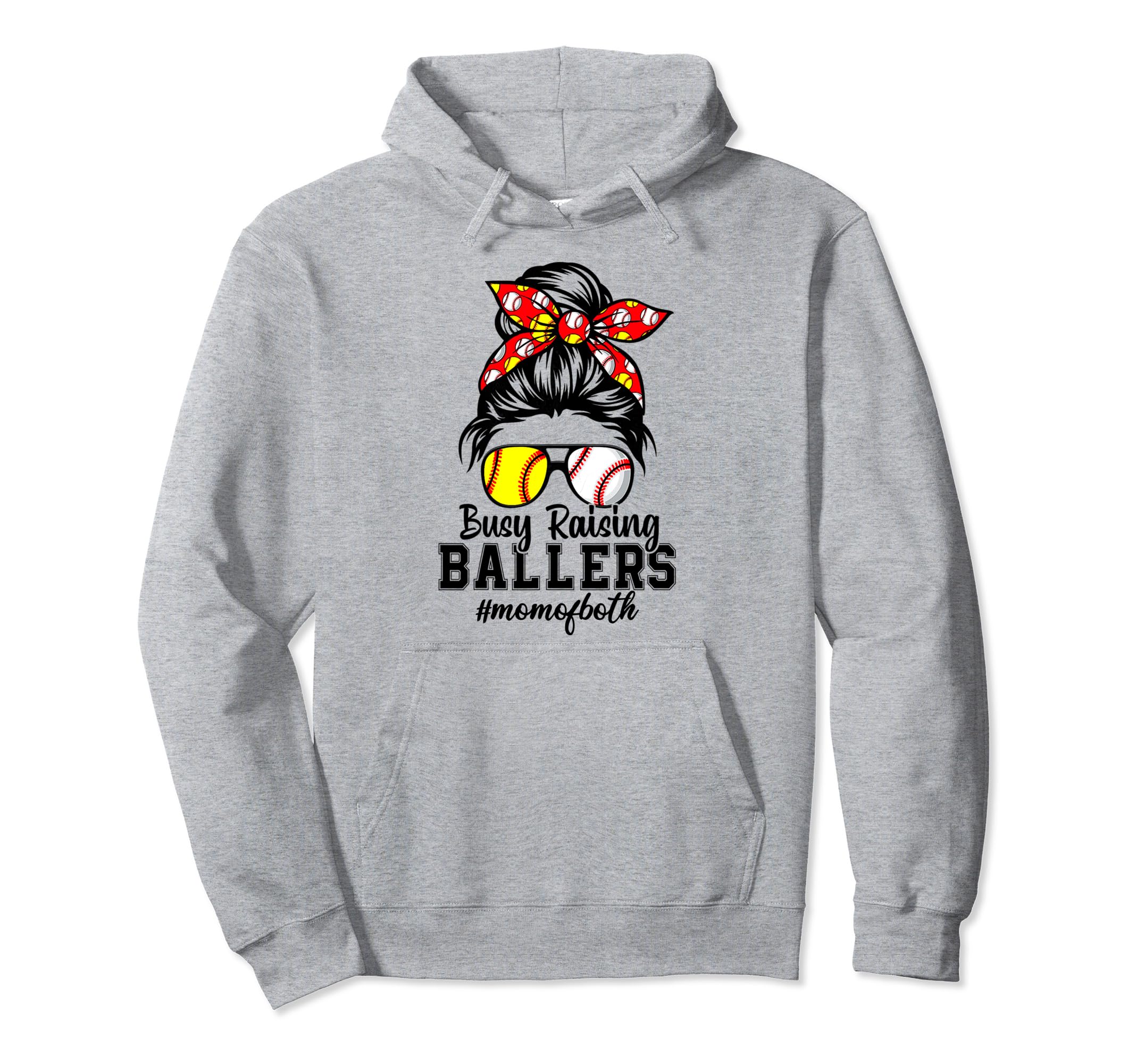 Messy Bun Mom Both Baseball Softball Hoodie - Minimalist Print for Adults - T-Shirt, Sweatshirt, Hoodie