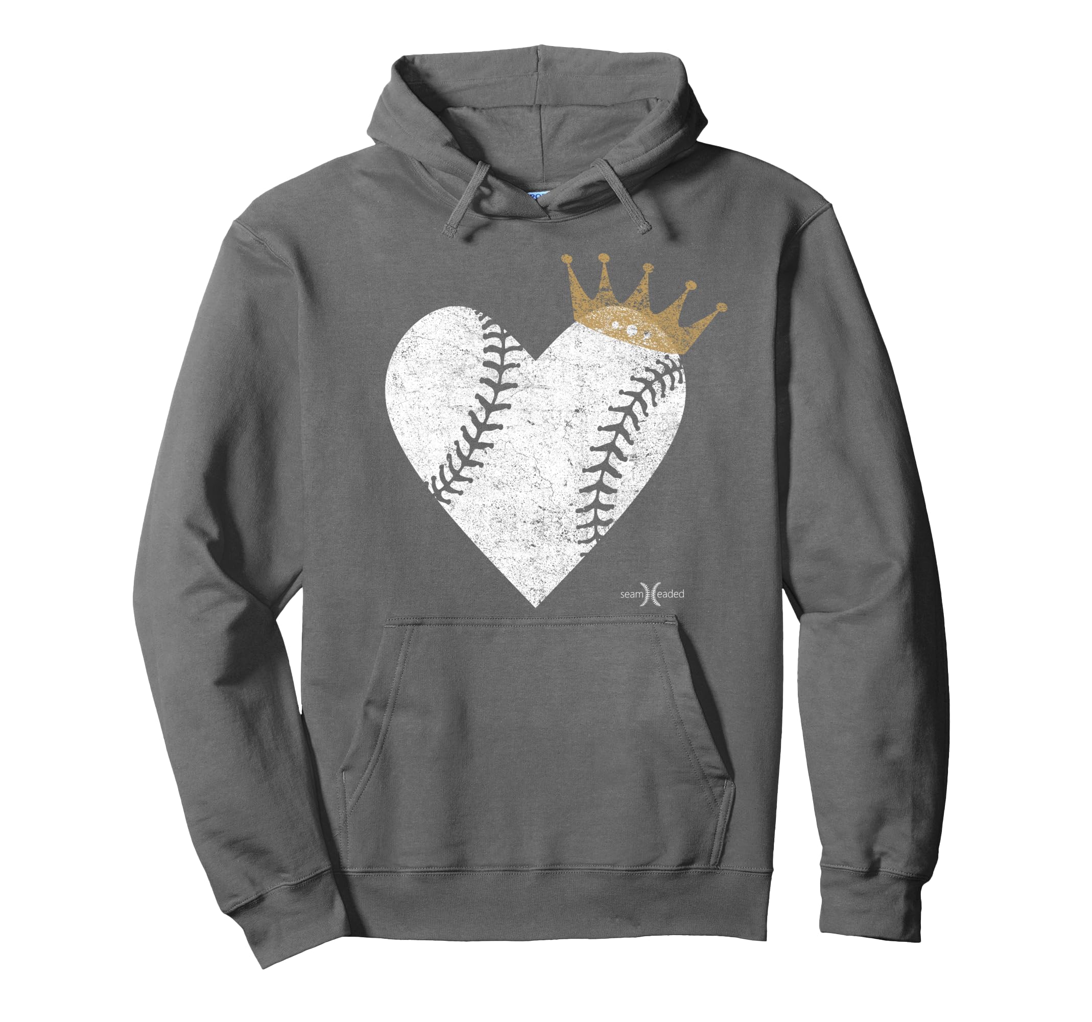 Royal Baseball Heart Crown Hoodie - Unique Graphic Unisex - T-Shirt, Sweatshirt, Hoodie