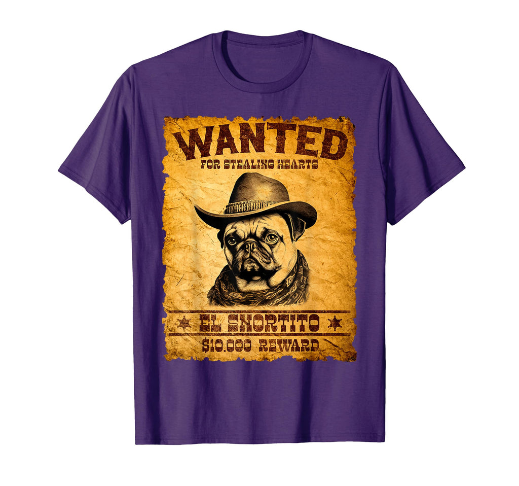 Funny Pug Wanted Western Cowboy Pug Dog T-Shirt - Fun Novelty Design Unisex - T-Shirt, Sweatshirt, Hoodie