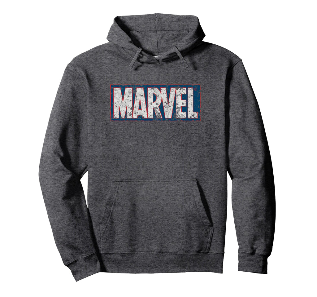 Marvel Comics Blue Red Distressed Logo Hoodie - Novelty Apparel Men Women - T-Shirt, Sweatshirt, Hoodie