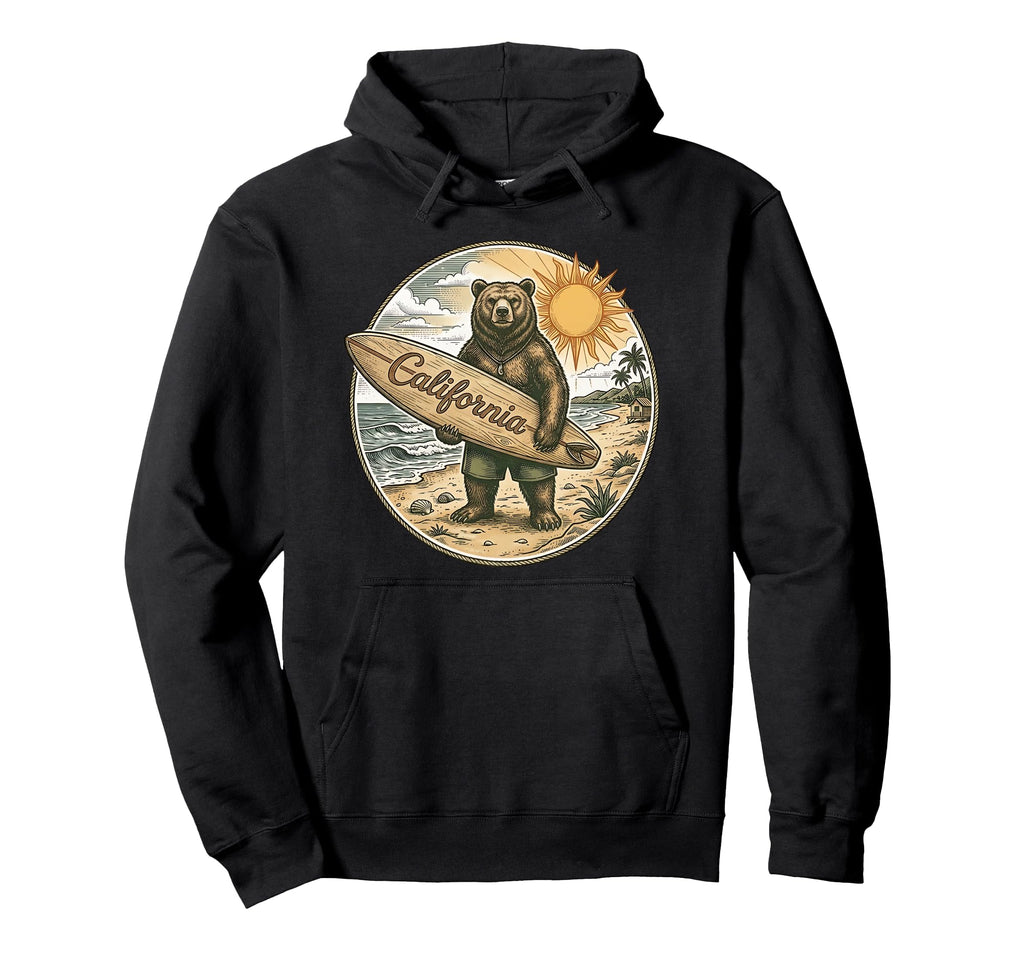 California Surf Bear Beach Coastal Summer Hoodie - Novelty Apparel Unisex - T-Shirt, Sweatshirt, Hoodie