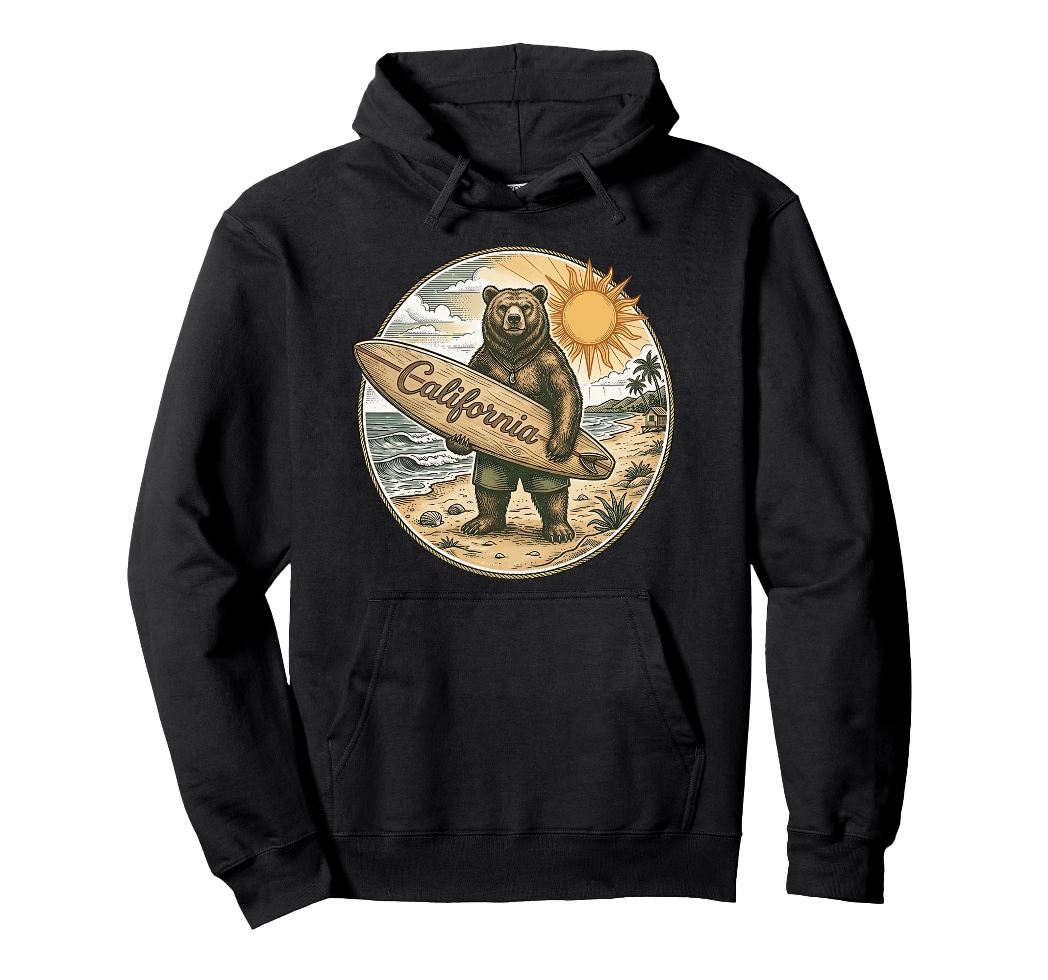 California Surf Bear Beach Coastal Summer Hoodie - Novelty Apparel Unisex - T-Shirt, Sweatshirt, Hoodie