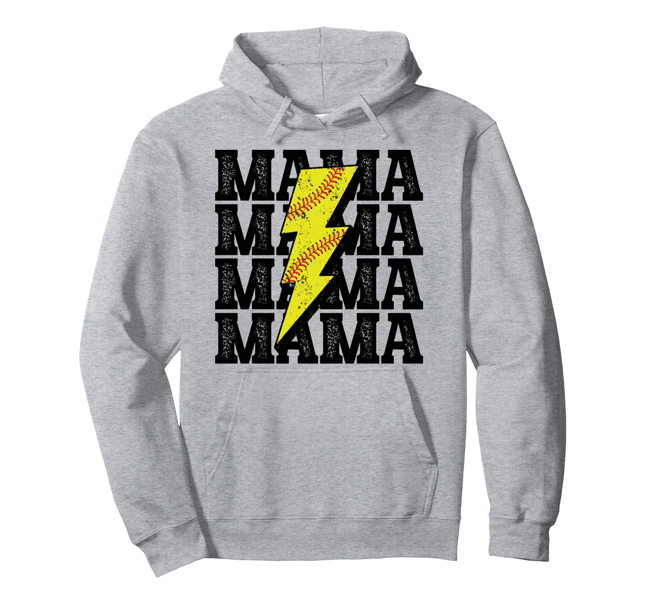 Softball Mama Distressed Lightning Bolt Mom Hoodie - Trendy Graphic Unisex - T-Shirt, Sweatshirt, Hoodie