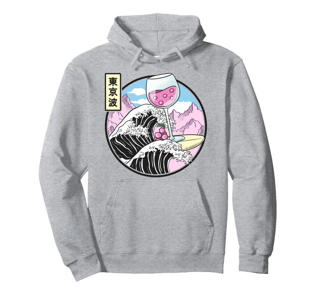 Surfing Wine Glass Kanagawa Wave Kawaii Hoodie - Unique Graphic Unisex - T-Shirt, Sweatshirt, Hoodie