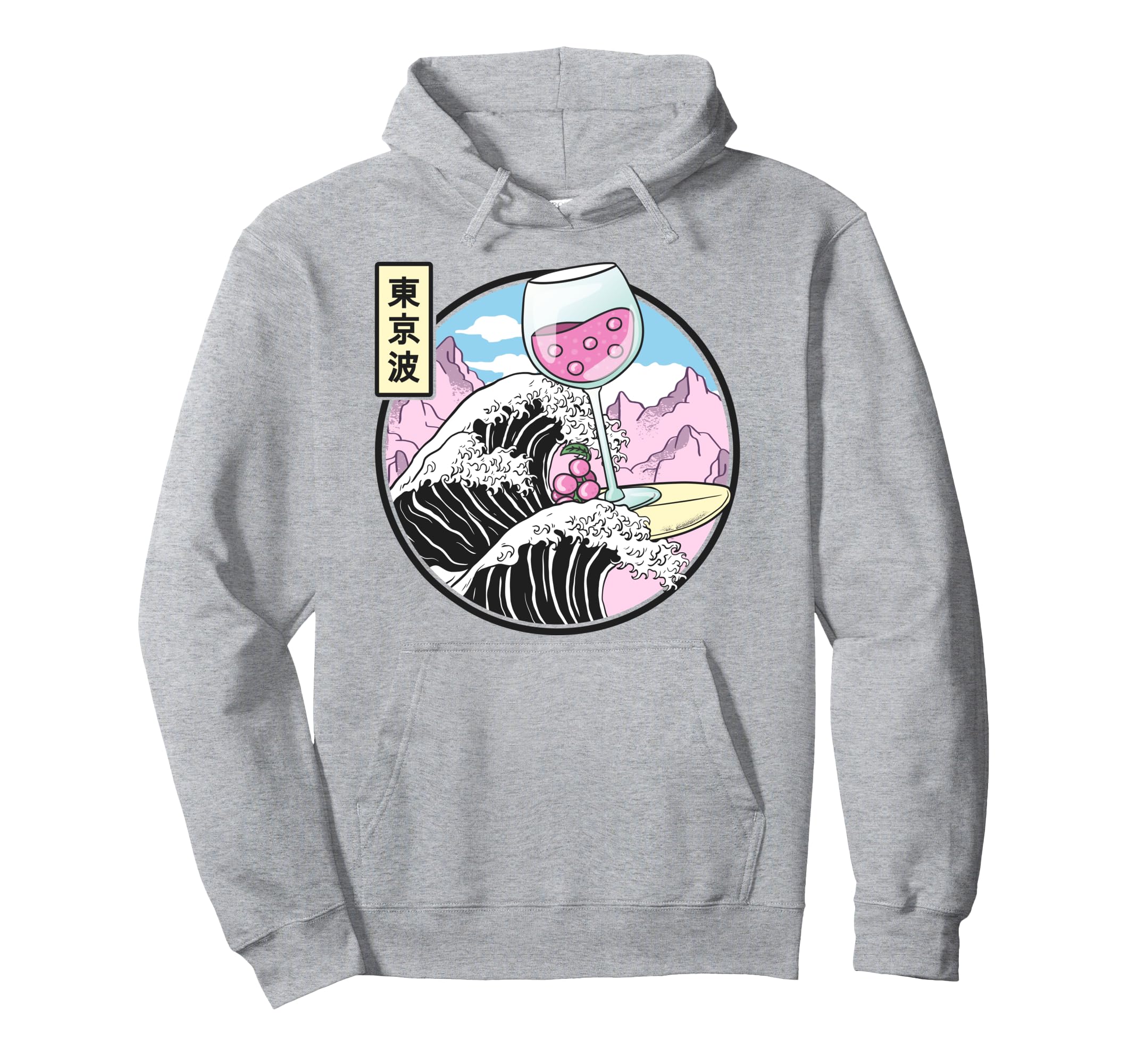 Surfing Wine Glass Kanagawa Wave Kawaii Hoodie - Unique Graphic Unisex - T-Shirt, Sweatshirt, Hoodie