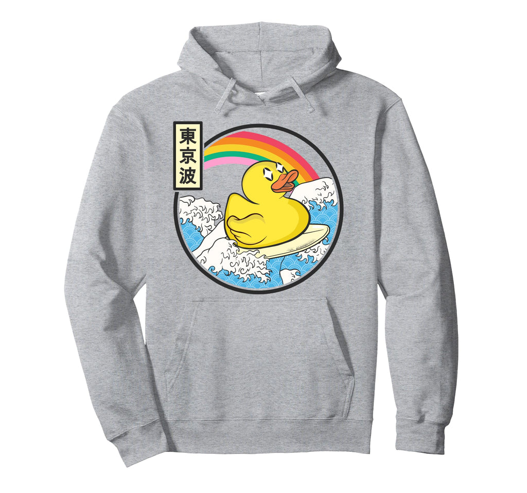 Surfing Rubber Duck Japanese Waves Hoodie - Minimalist Print for Adults - T-Shirt, Sweatshirt, Hoodie