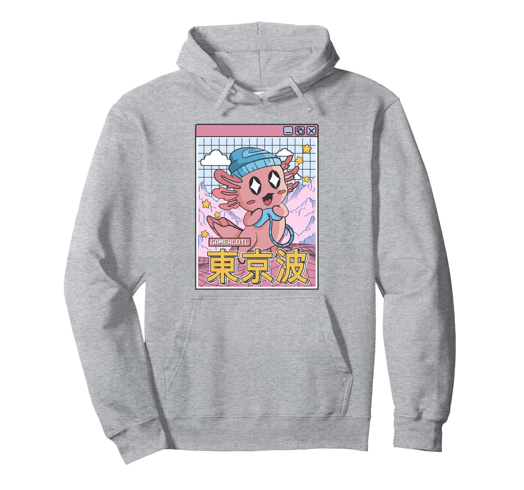 Happy Axolotl Gaming Vaporwave Hoodie - Casual Everyday Wear Men Women - T-Shirt, Sweatshirt, Hoodie