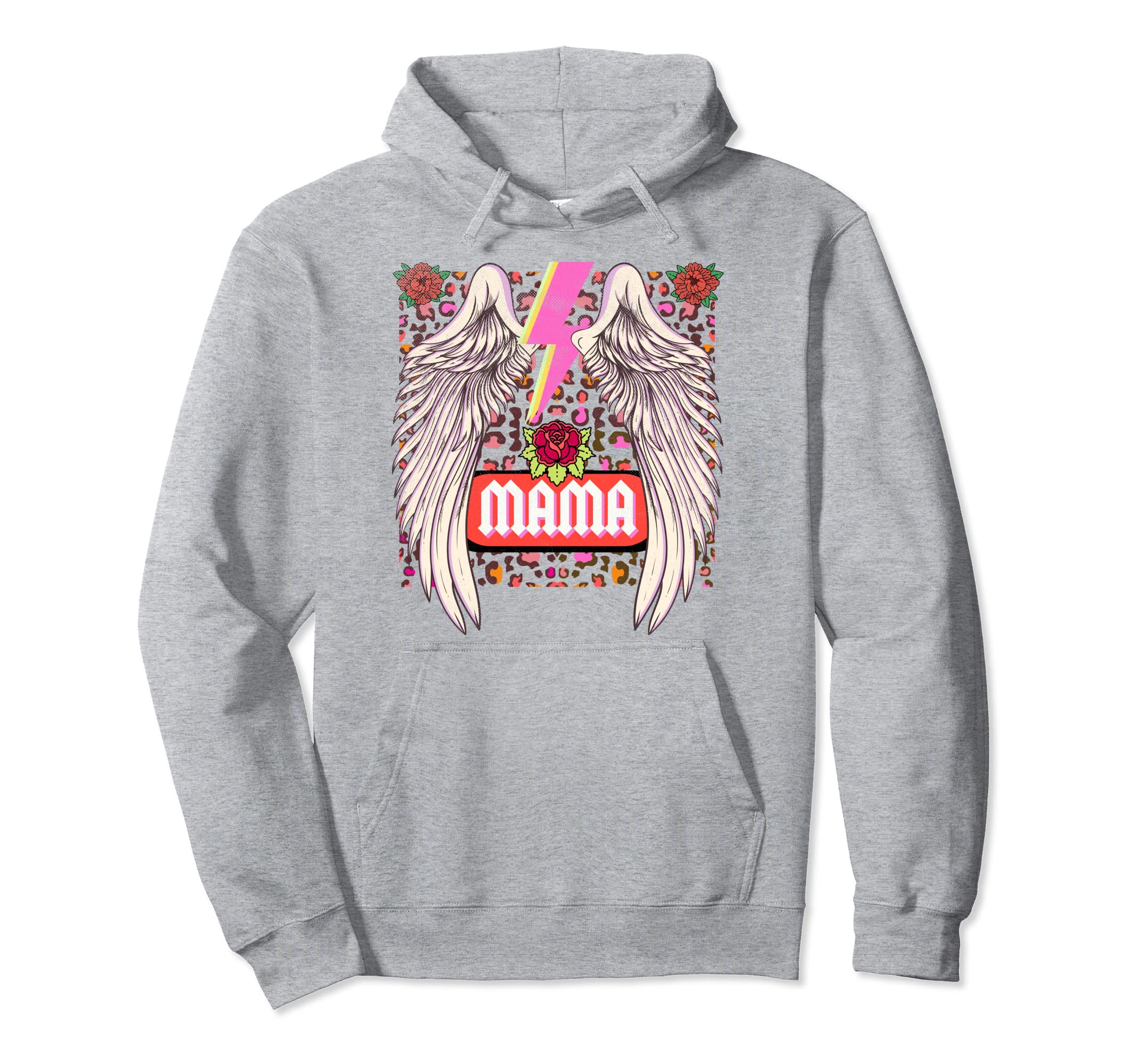 Mama Lightning Bolt Wings Leopard Floral Hoodie - Graphic Print Unisex - T-Shirt, Sweatshirt, Hoodie