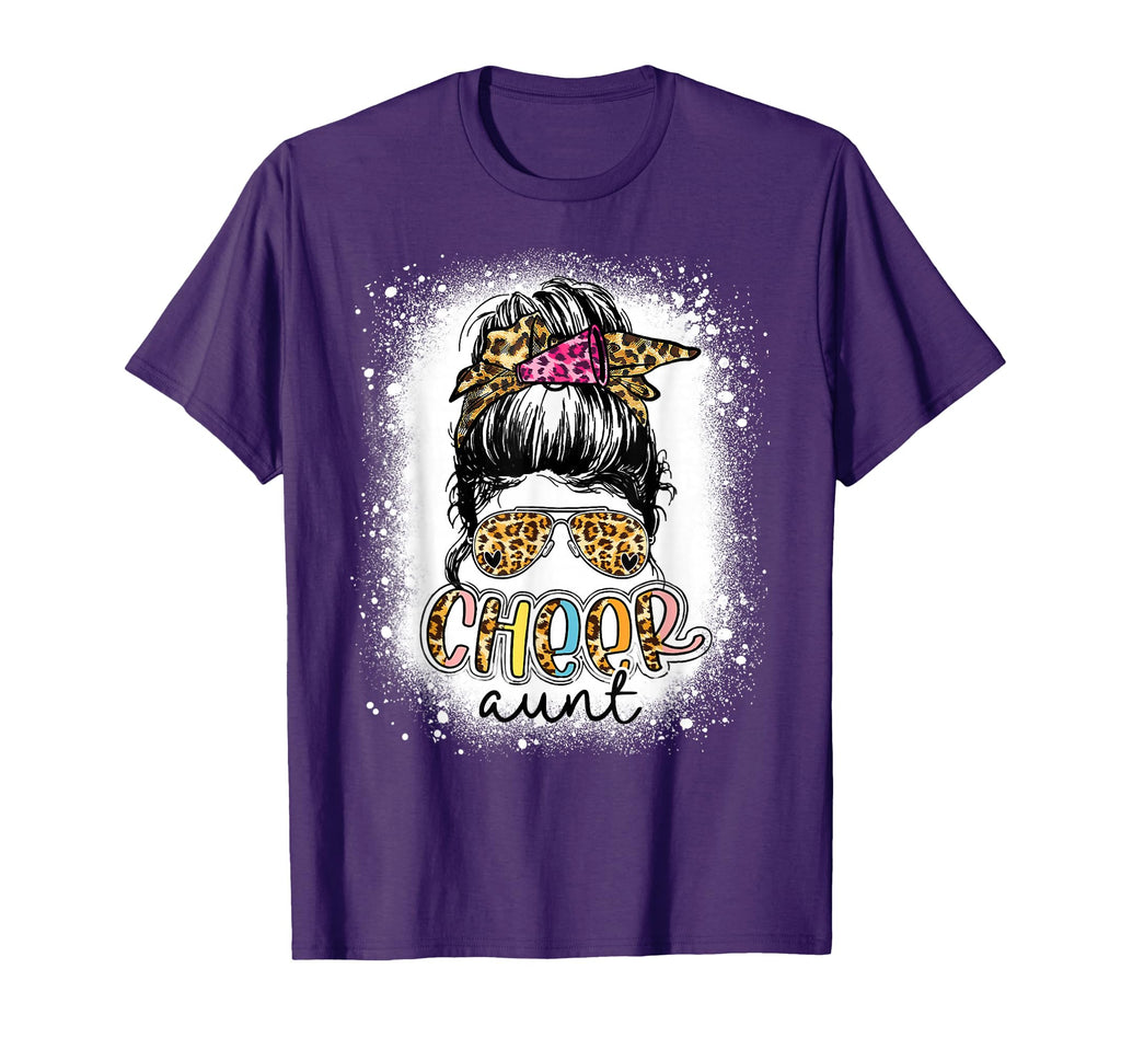 Cheer Aunt Leopard Messy Bun Cheerleader T-Shirt - Novelty Apparel Unisex - T-Shirt, Sweatshirt, Hoodie
