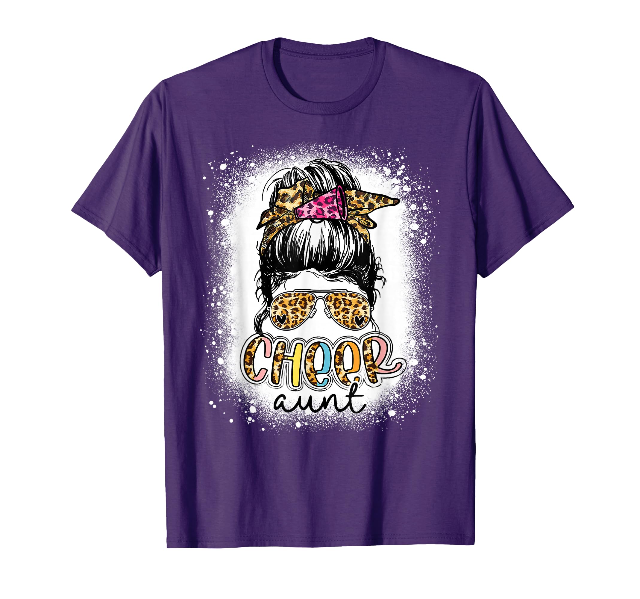 Cheer Aunt Leopard Messy Bun Cheerleader T-Shirt - Novelty Apparel Unisex - T-Shirt, Sweatshirt, Hoodie