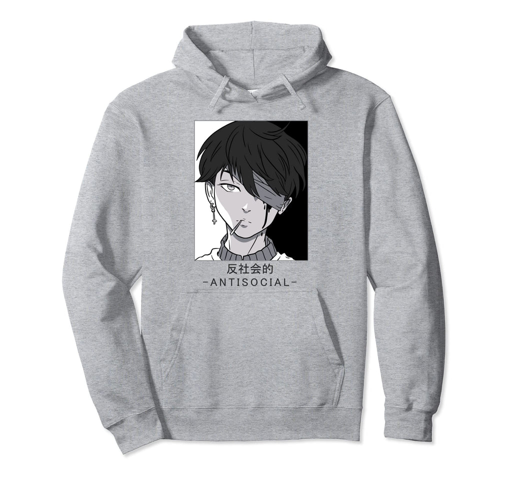 Anti Social Text Vaporwave Anime Hoodie - Custom Art Print for Adults - T-Shirt, Sweatshirt, Hoodie