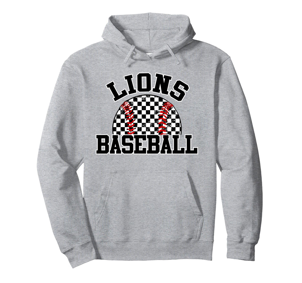 Lions Baseball Checkered Lion Hoodie - Custom Art Print for Adults - T-Shirt, Sweatshirt, Hoodie