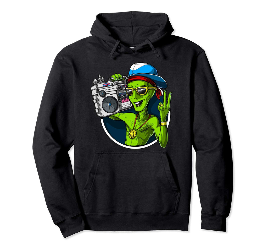 Space Alien Old School Boombox Hip Hop Rap Hoodie - Trendy Graphic Unisex - T-Shirt, Sweatshirt, Hoodie