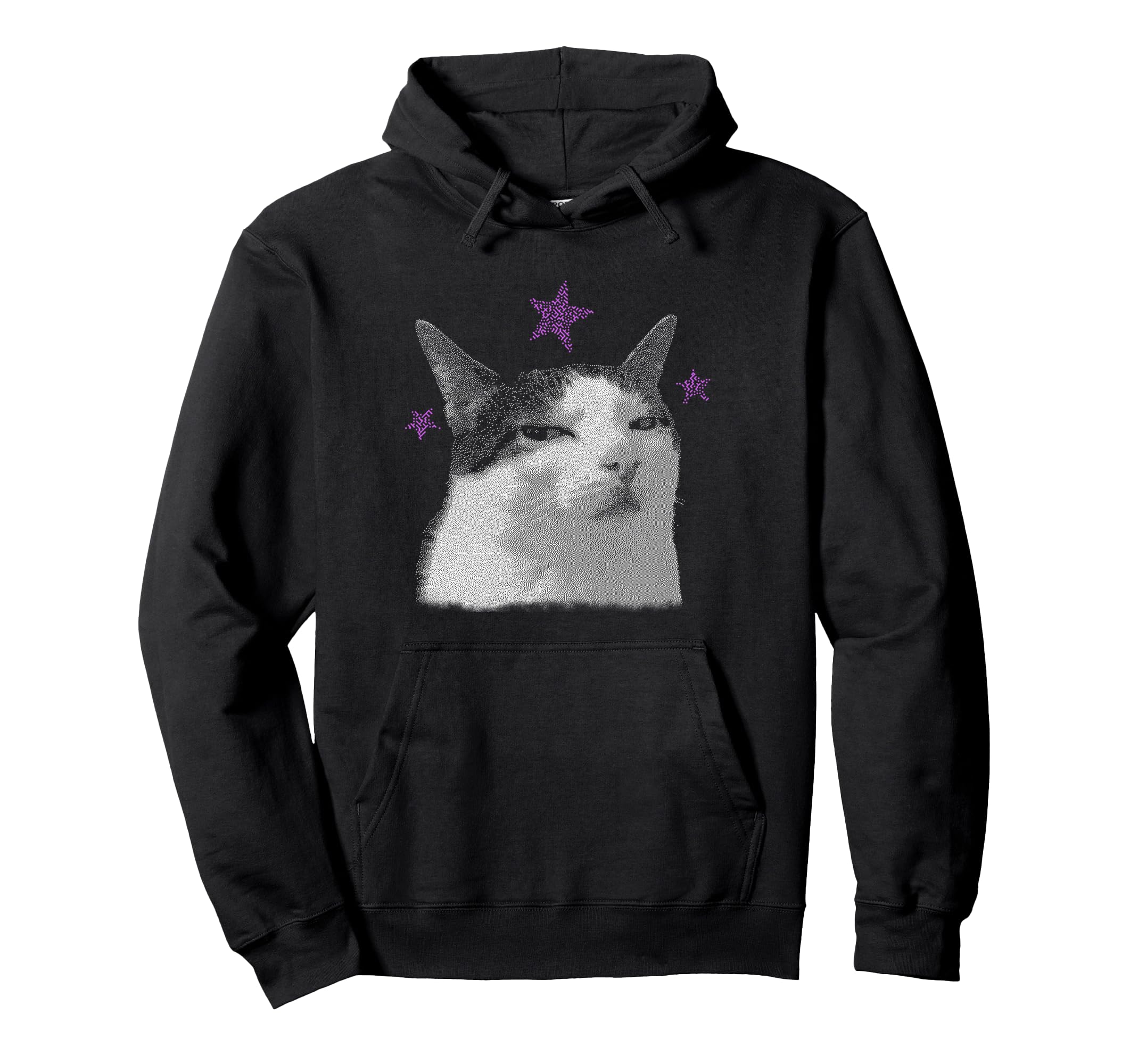 Funny Cat Meme Purple Stars Y2K Silly Kitty Hoodie - Novelty Apparel Unisex - T-Shirt, Sweatshirt, Hoodie